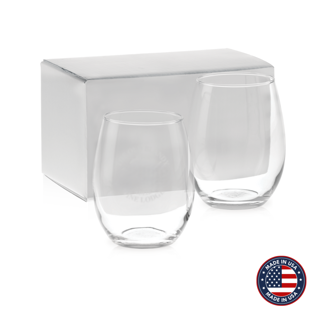 15 oz. Etched Stemless White Wine Gift Set