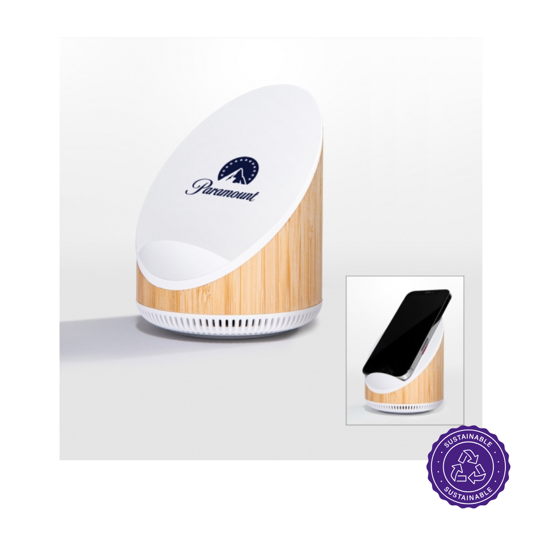 Bamboo 15W Qi Charging Wireless Speaker and Phone Stand