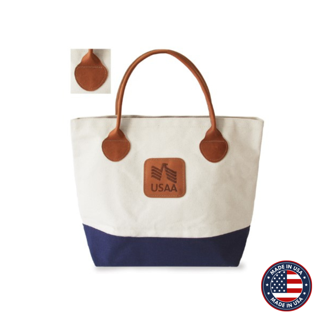 Two-Tone Canvas Tote Bag with Leather Handle