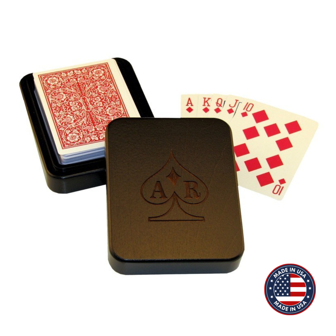 Wood Deck Playing Card Box with Cards