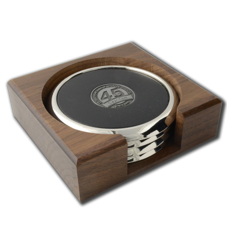 Boardroom Coasters with Walnut Holder